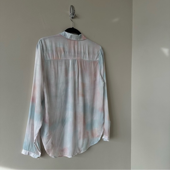 BELLA Dahl Long Sleeve Full Button Down Hipster Shirt Peach Fresco Block Print - Picture 9 of 16